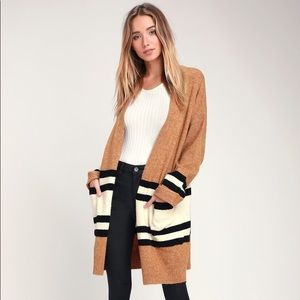 Lulus Savannah Light Brown Striped Cardigan